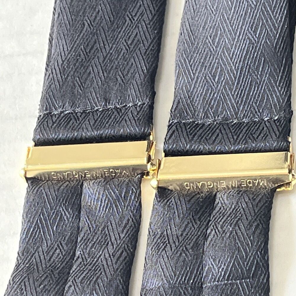 Mens MADE In ENGLAND Black 100% Silk Button Suspenders w/ Leather Loops Y-Back - Picture 6 of 8